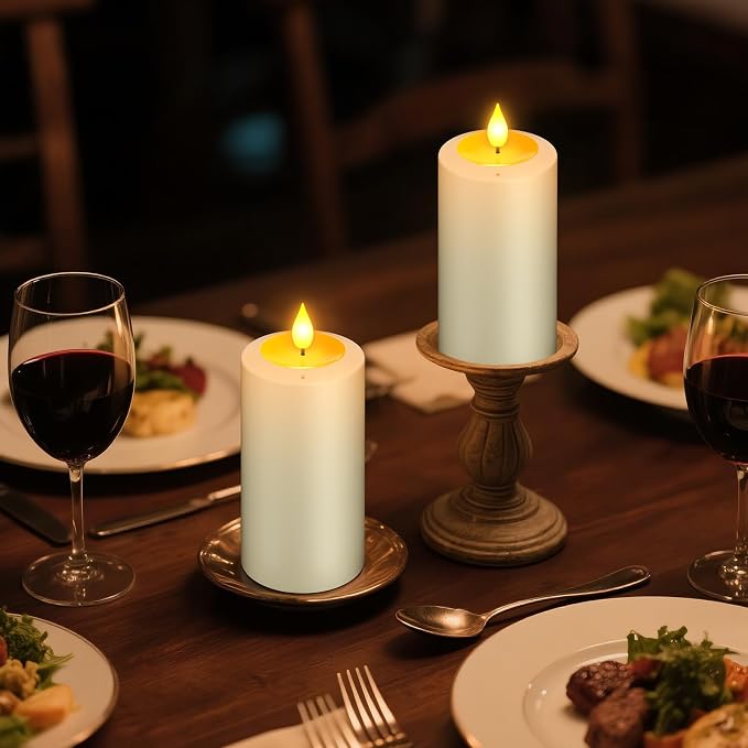 PChero Rechargeable Blow Out Candles with Remote and Timer, LED Flickering Flameless Candles, Battery Operated Pillar Candles for Christmas Halloween Table Wedding Home Decor, Long Lasting, Set of 4