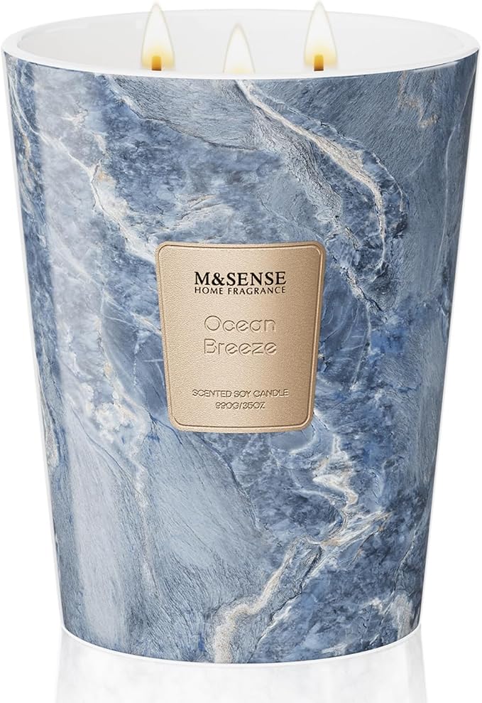 M&SENSE Ocean Breeze Summer Scented Candles for Home, 3-Wick Highly Scented Jar Candles, 35 Oz 150 Hours Long Lasting Burning Candles Gifts for Women, Relaxing Aromatherapy Candle for Stress Relief