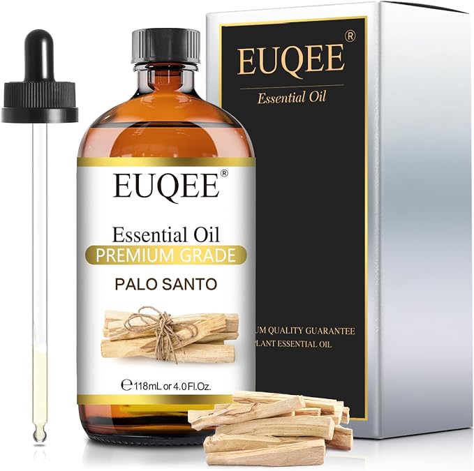 EUQEE Palo Santo Essential Oil 118mL Pure Palo Santo Oil Premium Essential Oil with Glass Dropper for Diffuser, Soap Candle Making - 4Fl. Oz