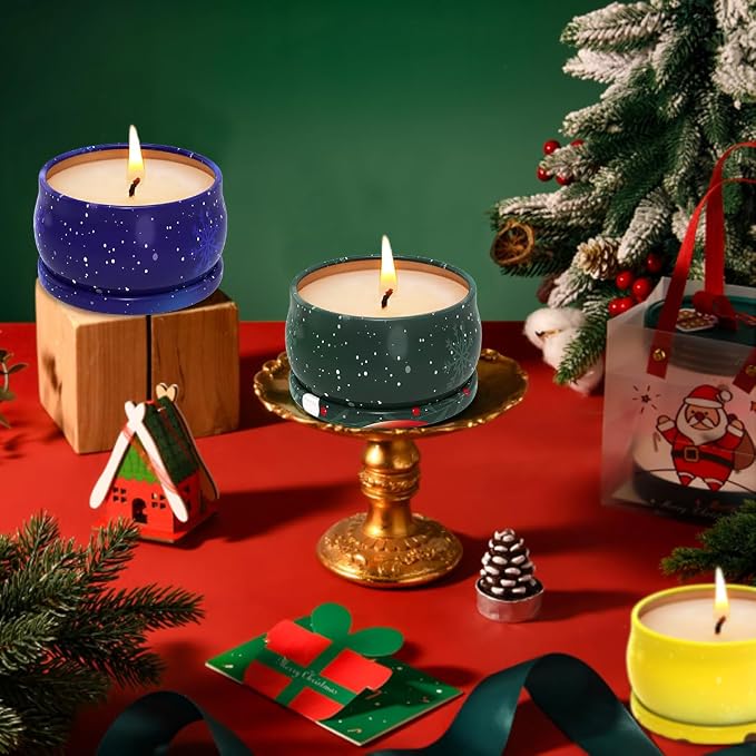 3 Pieces - Christmas Scented Candle Gift Set for Women - Bulk Merry Christmas Candles, Soy Wax Scented Candle Set, Small Cookie Jar Candle Jar with Lid for Home Bath Yoga Holiday Party Gifts