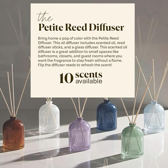 Paddywax Petite Reed Diffuser Set with Wooden Reeds, 720 Hour Long Lasting Home Fragrance Oil Diffuser, Decorative Milky Glass Bottle, Flowers Scent, White, 1.5 oz
