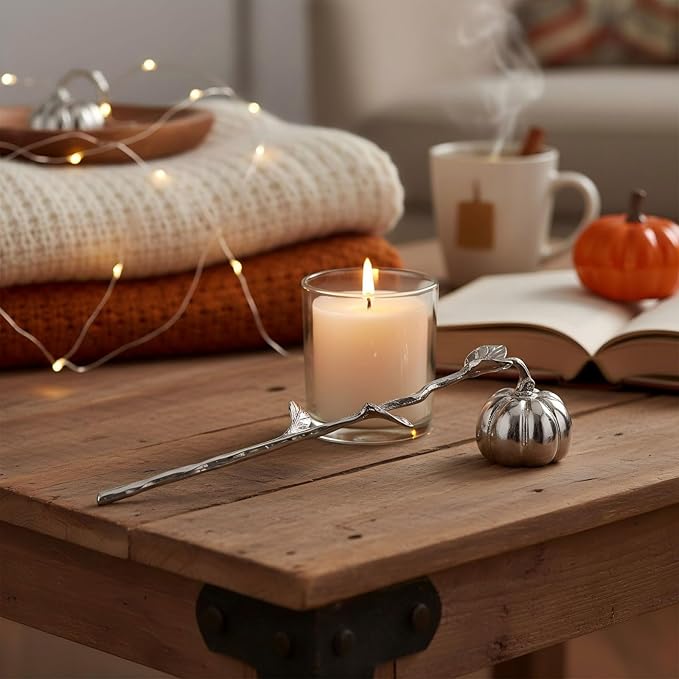 AIM & GGKK Silver Pumpkin Candle Snuffer Extinguisher - Long Handle for Safe Flame Out,Decorative Snuffers Accessory for Candle Lovers