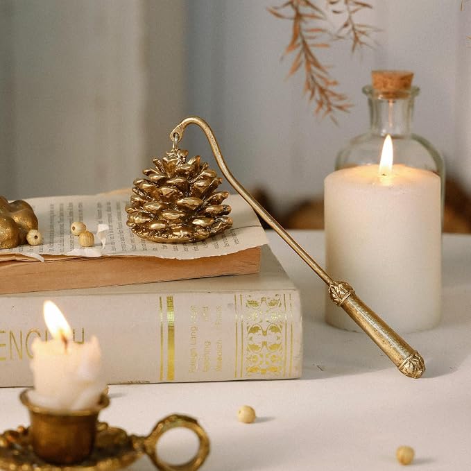 NIKKY HOME Candle Snuffer, Gold Candle Snuffer Extinguisher with Handle, Metal Wick Flame Snuffer with Antique Gold Finish Candle Snuffers Accessory for Candle Lovers