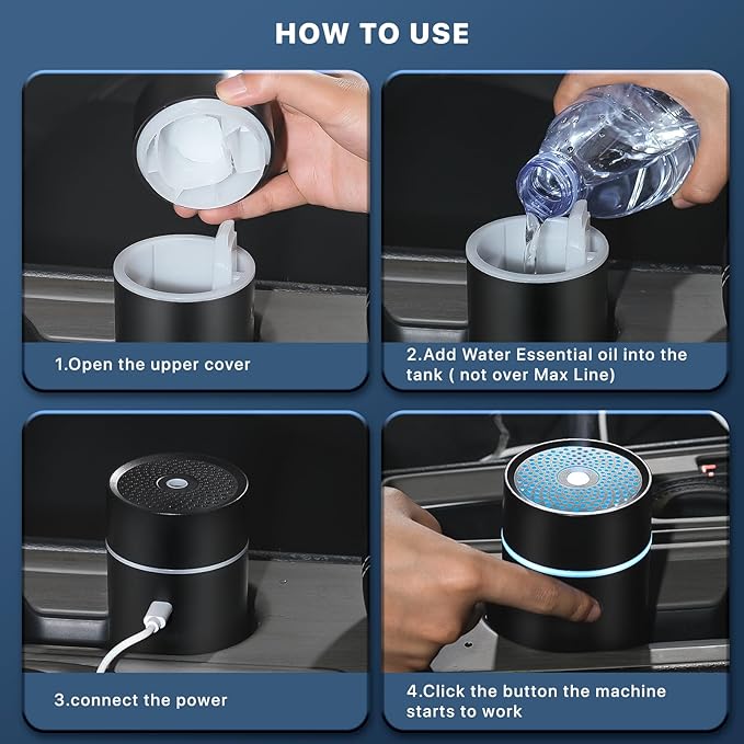 Car Fragrance diffusers, Air fresheners,USB-Powered Mini Ultrasonic Mist Humidifier Oil Diffuser for Vehicle