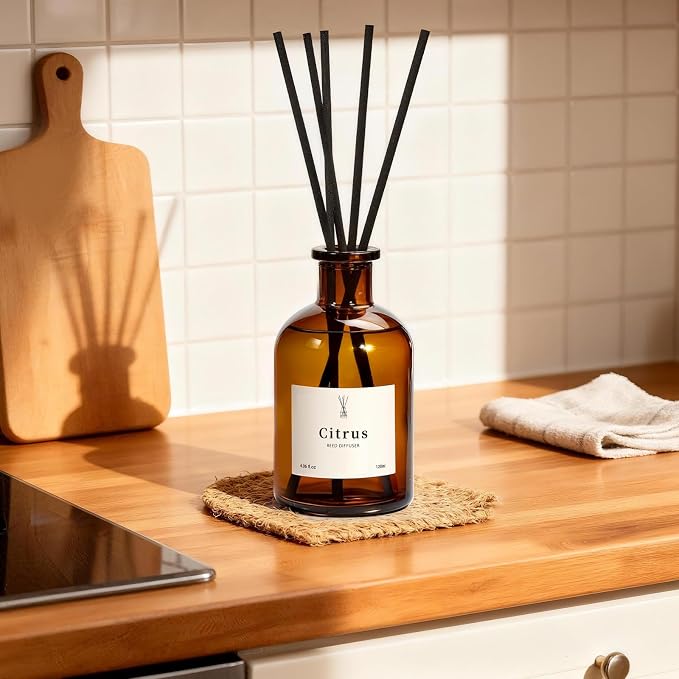 Reed Diffuser Set, 8.12 fl.oz Citrus Scent Oil Diffuser with Sticks, Long-Lasting Home Fragrance Reed Diffuser for Bathroom Shelf Decor, Air Freshener Room Diffuser, 2 Pack