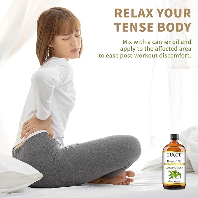 EUQEE Lemon Verbena Essential Oil 118ml - Natural Citrus Scent Oil for Diffuser, Skincare, Morning Rituals & Aromatherapy, Large Bottle with Dropper