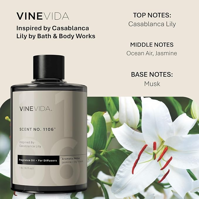 VINEVIDA [16 Fl Oz] Scent NO. 1106 Fragrance Oil for Cold Air Diffusers, Aromatic Notes of Citrus, Green, Floral, Sugar & Vanilla Essential Oils for Diffuser Oil Refill & Air Freshener Room Spray