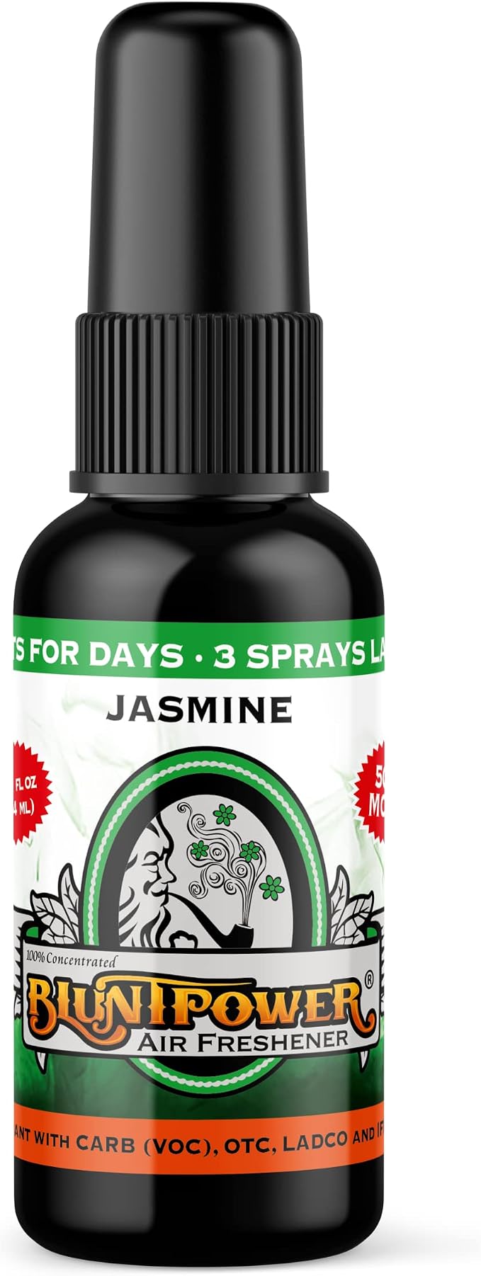 BluntPower (Jasmine, 1 Pack) Concentrated Air Freshener for Room and Car Spray - Oil-Based Diffuser Spray Bottle - Long-Lasting Bathroom Spray, Car Freshener, & Odor Eliminator Spray