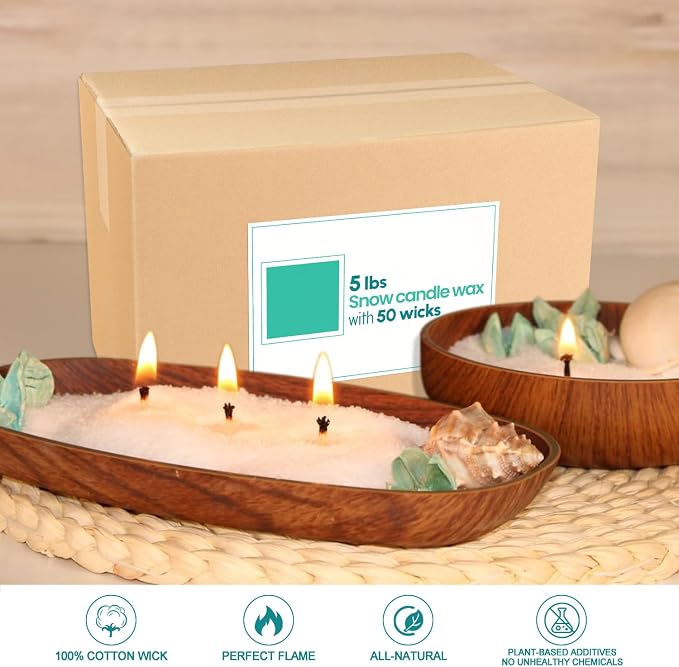 5LB Natural Pearled Candle Making Kit with 50 Cotton Wicks, Reusable and Refillable Pearled Candles for DIY Sand Candle Making