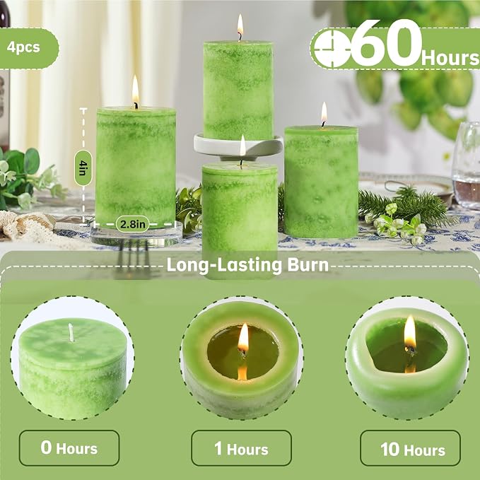 4 Pack Candied Citrus Scented Pillar Candles,Natural Essential Oils,60H Long Burning,Non-Toxic Smokeless Candles for Home Decor,Aromatherapy to Stress & Anxiety Relief,Daily Relaxation(2.8x4in)