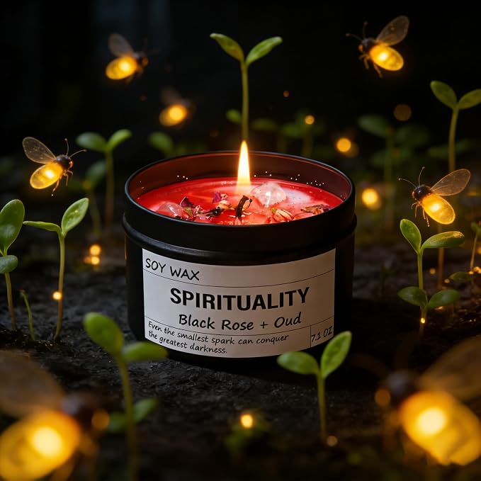 Crystal Energy Candle, Spiritual Candles for Women, Spark Conquer Darkness, Black Rose & Oud Candles, Emotional Support, Encouragement, Perfect Self-Care and Inspirational Affirmation Gift