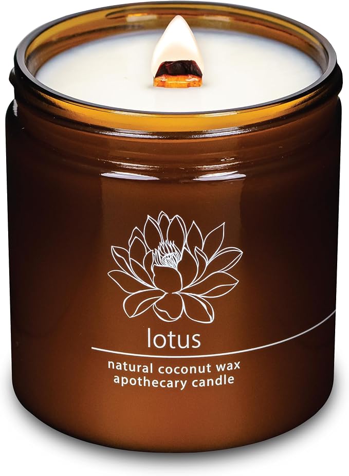 Hemlock Park Lotus Flower Apothecary Scented Candle | Crackling Wood Wick, Botanical Fragrance & Coconut Apricot Wax | Up to 80 Hour Burn Time | 16 oz | Made in USA