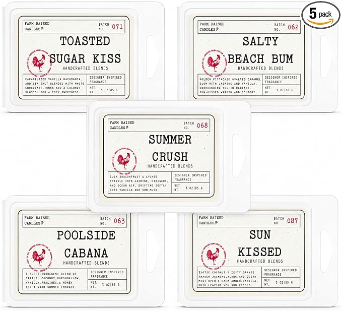 Summer in Rio - Soy Wax Melts 5 Pack, 15 oz Total – Beach Wax Melts, Coconut Vanilla Caramel & Tropical Fruit Scented Wax Cubes for Wax Warmers
