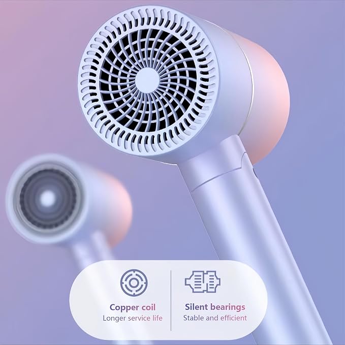Foldable Ionic Hair Dryer with Diffuser, 800W Fast Drying Blow Dryer, 38000 RPM, Lightweight, Pink Blue, for Home & Travel (Pink Blue)
