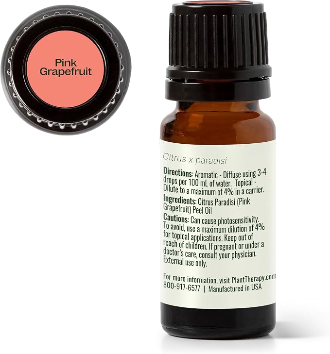 Plant Therapy Pink Grapefruit Essential Oil Pink 10 mL (1/3 oz), 100% Pure, Undiluted Citrus Paradisi for Aromatherapy, Skin, Hair & Home