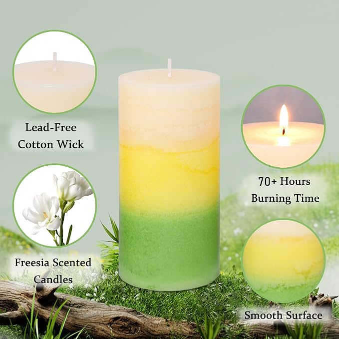 Pillar Candles, Freesia Scented Candles 70+Hour Long Lasting Burn Time, 3 X 6 Inches Candles for Wedding Home Décor, Set of 3