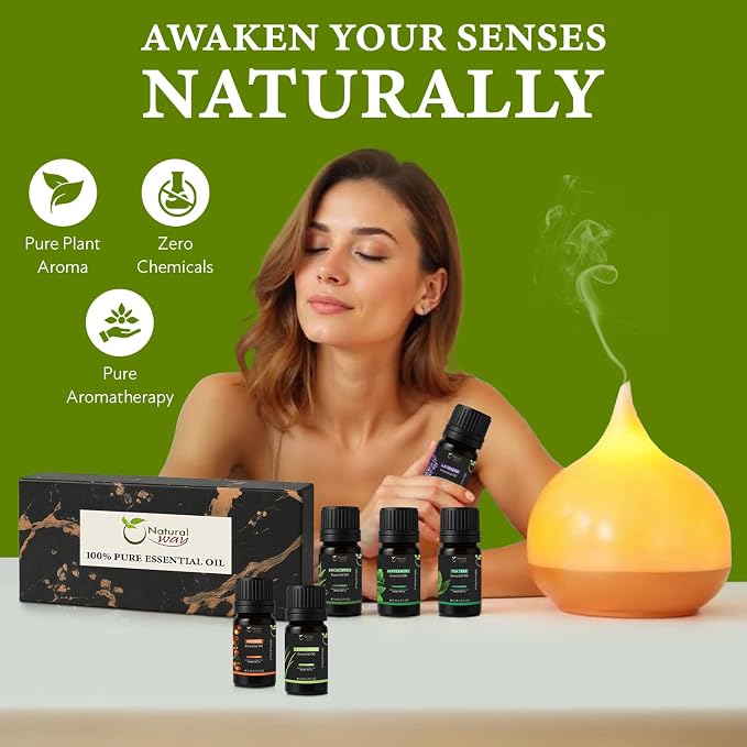 6 Pack of Essential Oils Gift Set for Aromatherapy | Blends Diffuser Essential Oils | Unique Scents Kit with Orange, Lavender, Lemongrass, Eucalyptus, Peppermint, & Tea Tree | Origin India10ml Each
