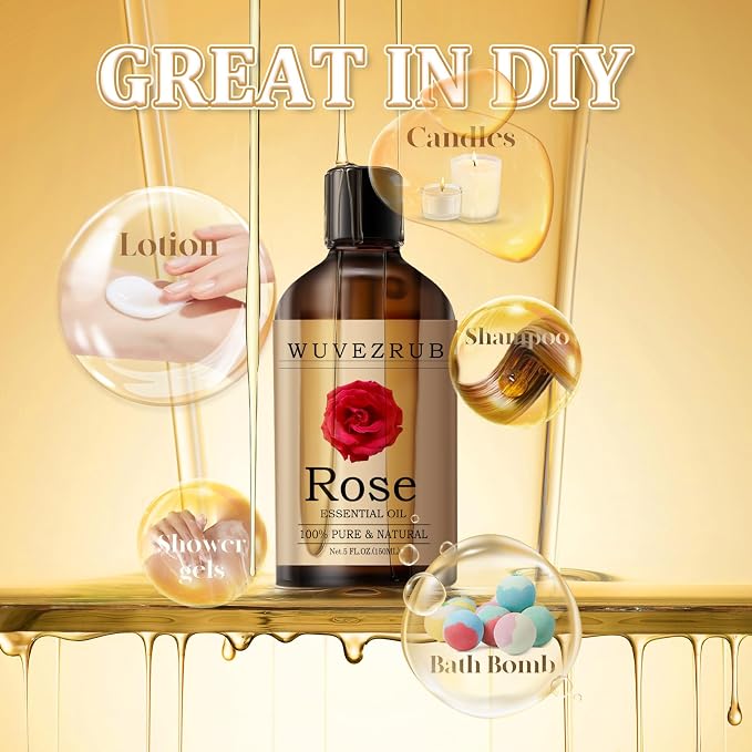 Rose Essential Oil– Huge 5 Fl Oz, 100% Pure and Natural Essential Oils for Diffuser, Aromatherapy, Soap and Candle Making, Premium Grade Rose Oil-150ML