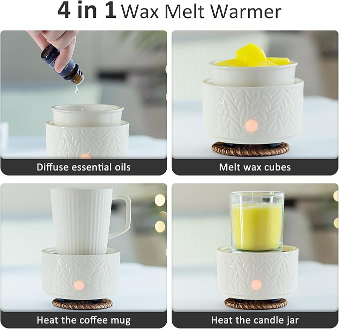 EQUSUPRO Wax Melt Warmer for Scented Wax Melts 3-in-1 Electric Ceramic Candle Wax Warmer Burner Fragrance Wax Melter for Home Office Bedroom Gift & Decor (Leaf)