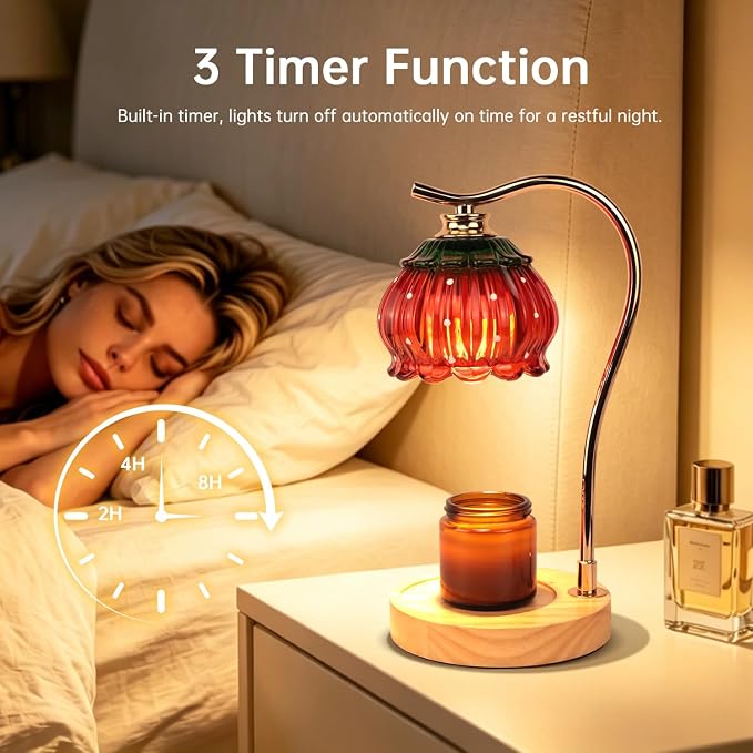 GEEZO Fragrance Candle Warmer Lamp，Electric Candle Warmer with Timer & Dimmer，Mom Christmas Birthday Gifts for Women, House Warming Gifts New Home Bedroom Decor