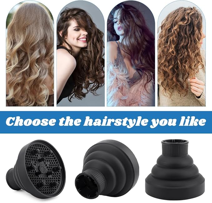 Universal Collapsible Hair Dryer Diffuser, Travel Hair Dryer Diffuser Attachment with Comb, Portable Hairs Diffusers Blow Dryers Attachment for Natural Thick Hairs(Black)