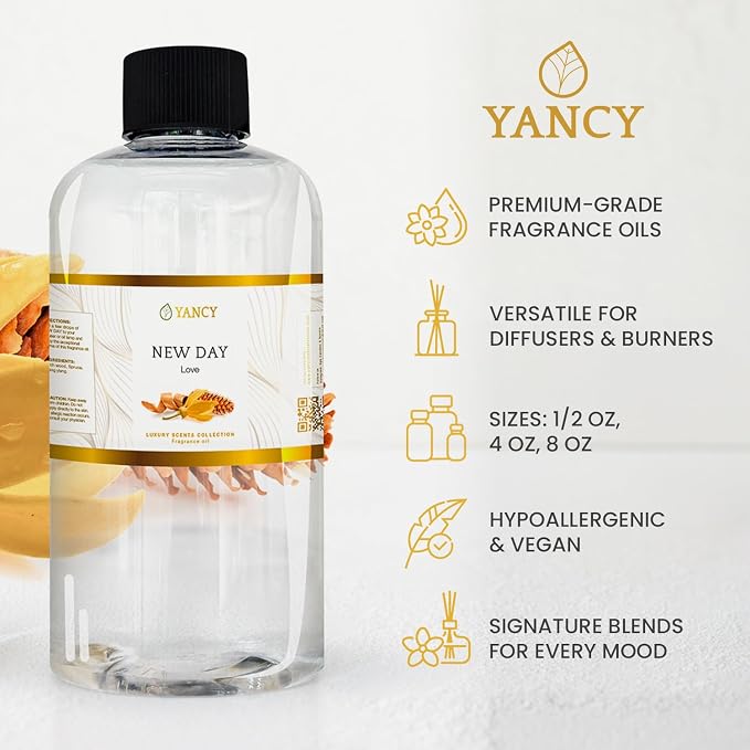 YANCY New Day Luxury Collection Fragrance Oil (4 oz), Uplifting Citrus and Floral Scent, Ideal for Diffusers, Oil Burners & Aroma Lamps, Refreshing Fragrance Oil for Morning Energy Boost