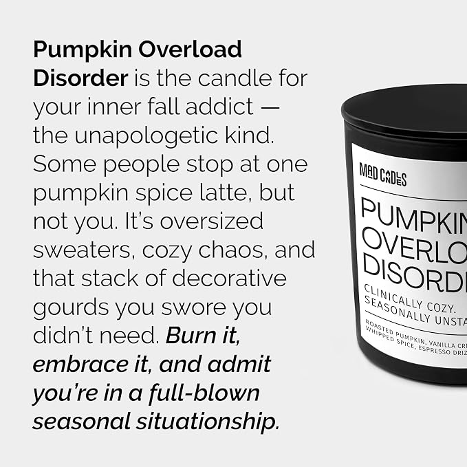 – Pumpkin Overload Disorder | Luxury Fall Scented Candle for Home Décor | 9.5oz Coconut Soy Wax | Non Toxic Long Burn Candle Jar | Pumpkin Spice Candle for Autumn Vibes