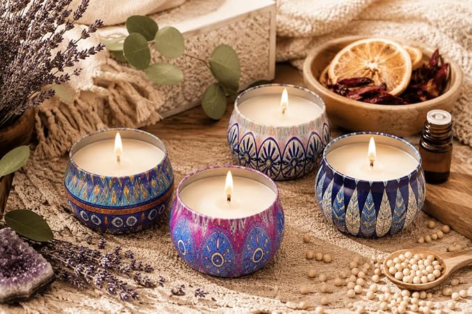 Scented Candles Gift Set for Home 4 Pack Large 4.4 Oz Soy Wax Candles, Aromatherapy for Relaxation & Stress Relief, Lavender Rose Lemon Fig, Long Lasting Birthday Gifts for Women, Her, Mother's Day