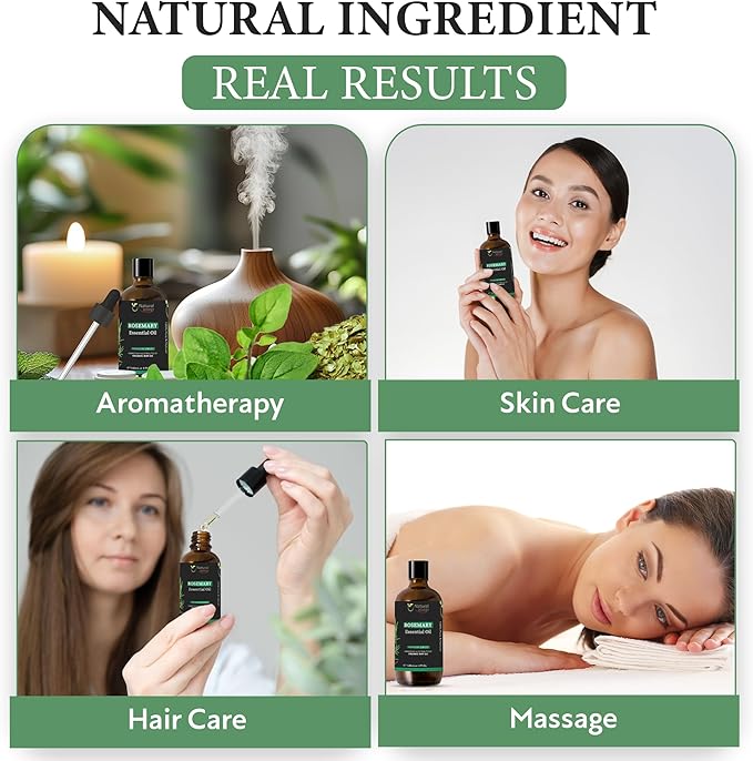 Rosemary Essential Oil | Pure Aromatherapy Oil for Diffusers, Hair Growth, Skin, Scalp Care, Massage | Refreshing Hair Oil for Women & Men | Natural Essential Oil for Diffuser | 4 Fl Oz (120 mL)