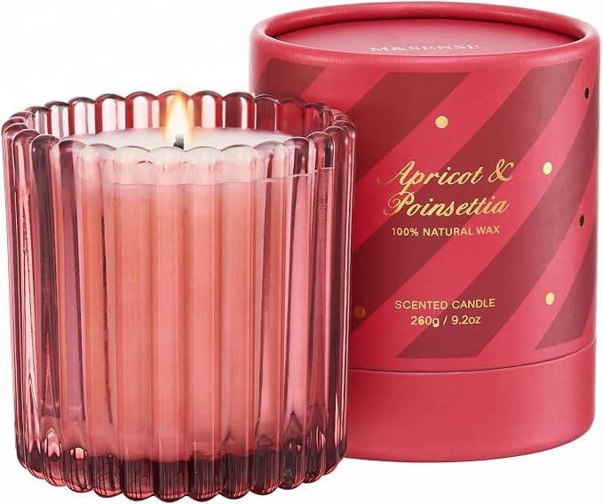 M&SENSE Apricot Poinsettia Scented Candles, Non Toxic Soy Candles, 9.2oz Natural Organic Clean Burning Up to 60 Hours, Christmas Home Decor Gifts for Women
