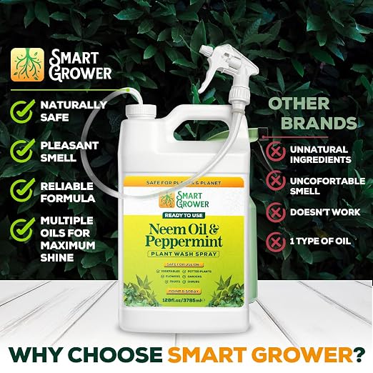Neem Oil Spray for Plants with Peppermint Oil 128oz with Trigger Sprayer, Natural Plant Wash Made for Indoor and Outdoor Plants - 128oz Smart Grower