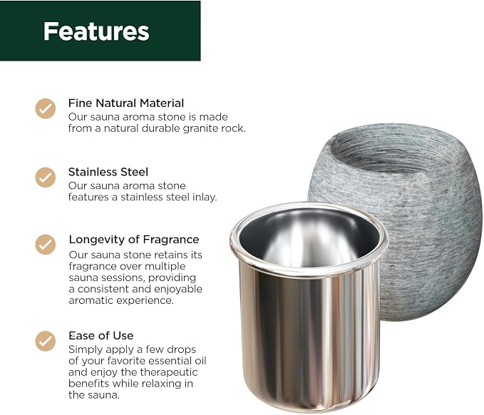 Northwood Sauna - Sauna Aromatherapy Stone Cup - Essential Oil Diffuser - Natural Rock with Stainless Steel Bowl
