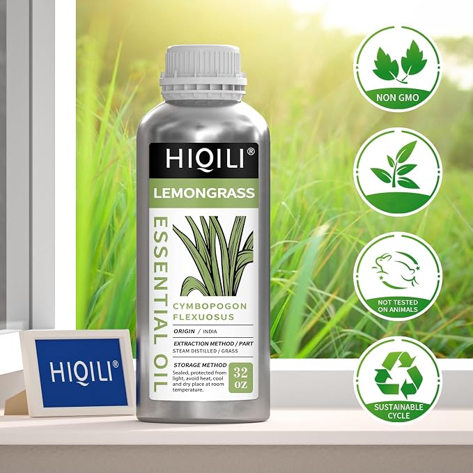 HIQILI 32 Fl Oz Lemongrass Essential Oil, Premium Oils