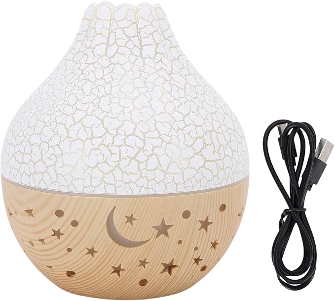 Cryfokt Essential Oil Diffuser, Auto Shut Off 7 Color LED Lights Aromatherapy Diffuser, USB Humidifier with Quiet Operation for Home Office Bedroom Yoga (White Crack Light Wood Grain)