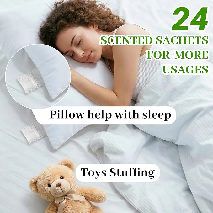 24 Pack Rosemary Sachets for Drawers and Closets, Natural Drawer Scented Sachets Deodorizers Closet Fresheners for Clothes with 10 Hanging Bags