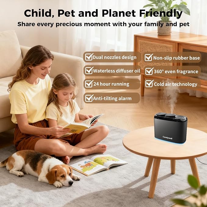 Smart Essential Oil Diffuser with Dual Nozzle & App Control, Waterless Diffuser for 1500 Sq Ft, with 4 Timer & 4 Mist Levels, Hotel Scent Diffuser for Home & Office