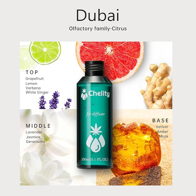 Chelity Hotel Scents Dubai Diffuser Oil, 5.1Fl Oz (150ml),Home Luxury Aroma & Hotel Fragrance -Essential Oils for Diffuser Oil Refill