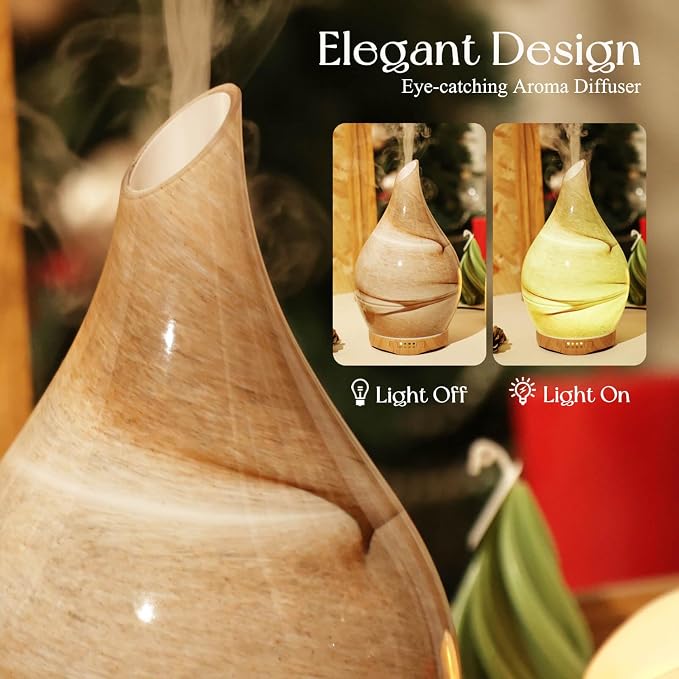 Porseme 280ml Essential Oil Diffuser Glass Color Changing Aroma Air Diffusers Aromatherapy Ultrasonic Cool Mist Humidifier with Remote Control 7 Running Hours Waterless Auto-Off (Desert)