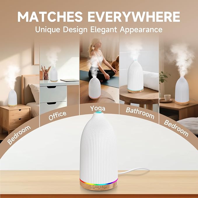 URPOWER 150ML Essential Oil Diffuser, Compact Ultrasonic Aroma Diffuser with Soft 7-Color Light, Timer and Auto-Off Protection, Small Scent Diffuser for Bedroom, Desk, Office, Yoga