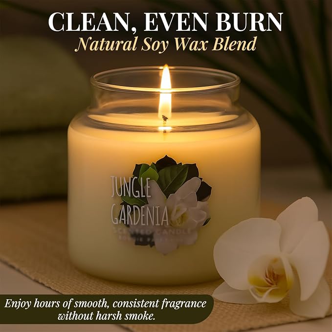 Scentsational Jungle Gardenia Candle – Large 19 Oz Jar Candle with Natural Soy Blend – Gardenia Scented Candles for Indoor or Outdoor Use – Non-Toxic Decorative Candles for Relaxation & Gifting