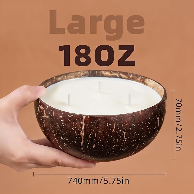 Viyffo 18oz Large Citronella Candles Outdoor, 3 Wick Citronella Candle, Natural Coconut Shell Jar, Non Toxic Soy Candle for Patio, Backyard, Deck & Camping, Rustic Decor Gift (with Fireproof Mat)