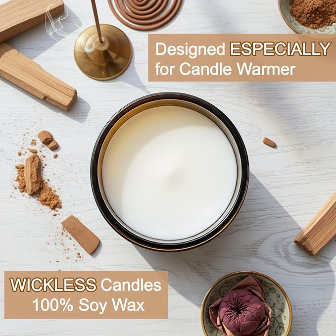 VOHO Sandalwood Wickless Candles for Candle Warmer Lamp, 9oz Soy Candle with Stirring Spoon & Lid, Sandalwood Candles for Men Gifts & Room Fragrance, Wickless Scented Candles for Candle Lamp Warmer