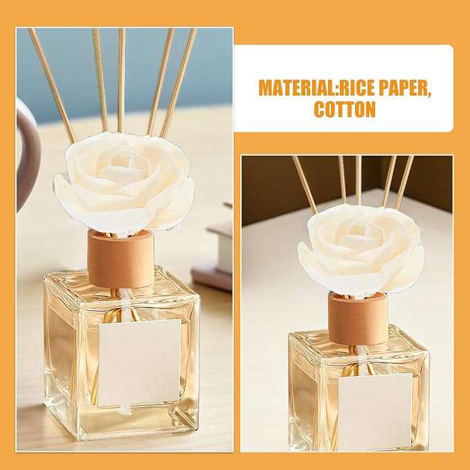 Hemobllo 4pcs Sola Wood Camellia Flower Diffuser Sticks 7cm Head & 12cm cotton wick, fast-absorb refill for 50-200ml bottles, color-changing petals for spa bathroom bedroom office, DIY aromatherapy gi