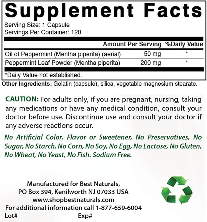 Best Naturals Peppermint Oil 250 mg 120 Capsules (120 Count (Pack of 3))