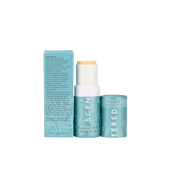 Scentered Aromatherapy Balm Stick - Escape - Natural Calm Essential Oil Roll On - Meditation Aid for Relaxation & Self-Care - Frankincense, Oud, Sandalwood - Mindfulness Gifts for Women