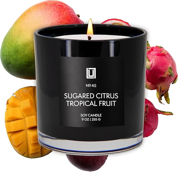 Lulu Candles | Sugared Citrus & Tropical Fruit Scented Candle | Bright Citrus & Sweet Tropical Fragrance | Luxury Soy Jar Candle | Highly Scented, Long Lasting Burn | Home Fragrance Decor (9 Oz.)