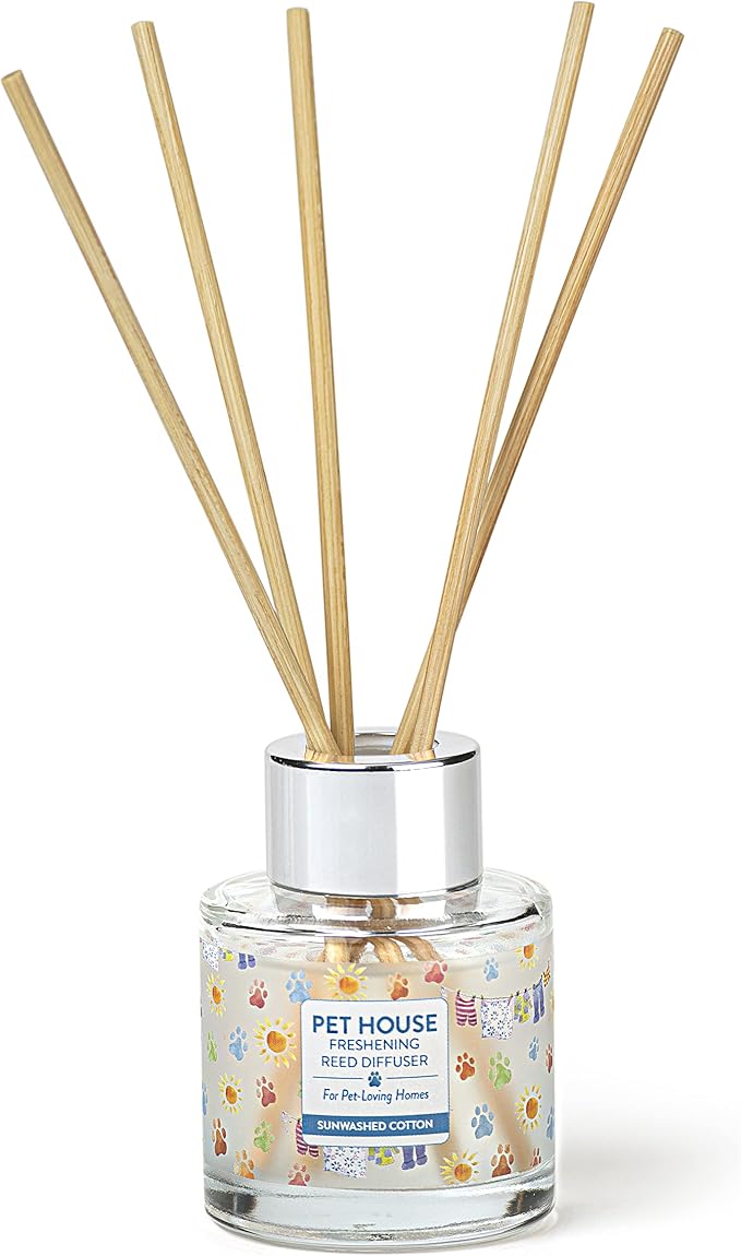 Pet House Sunwashed Cotton Scented Reed Diffuser with Bamboo Sticks, Long Lasting Pet Air Freshener - Clean Linen Diffuser for Home