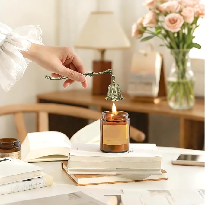 Vintage Candle Extinguisher Snuffer Metal Retro Candle Put Out Tool with Long Handle Antique Gold Candle Stopper Farmhouse Candle Accessories for Home Office Decor (Bronze)