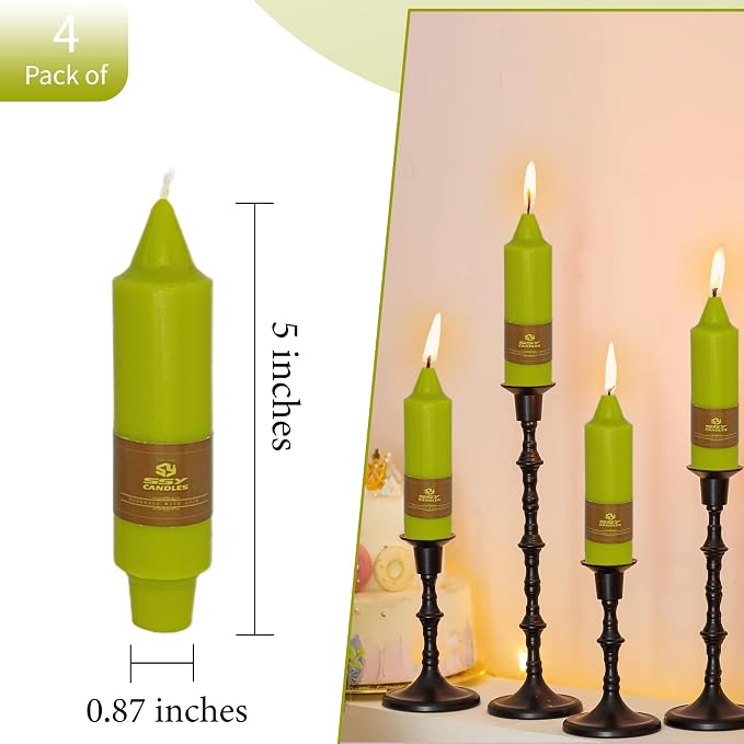 5 inch Short Tapered Candle 4 Pack Grass Green Candle Smokeless Unscented Taper Candlesticks for Christmas Dinner Household Décor Candlesticks
