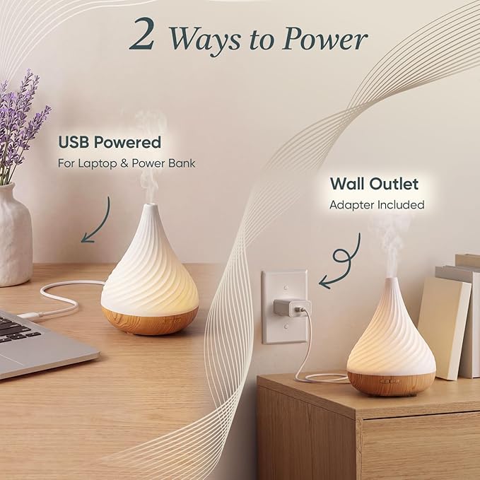 Essential Oil Diffuser with Adapter, 130ml Aromatherapy Scent Machine for Home & Office, 7 Color LED & Breathing Light Cool Mist Humidifier, 2 Mist Modes Last up to 8 Hours, Auto-Off, Spiral